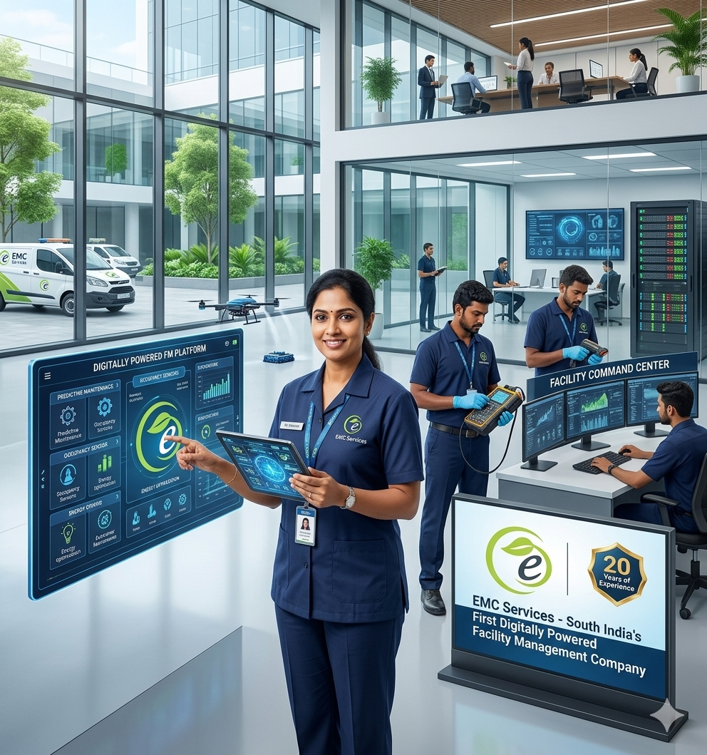 Professional facility management team at work in India